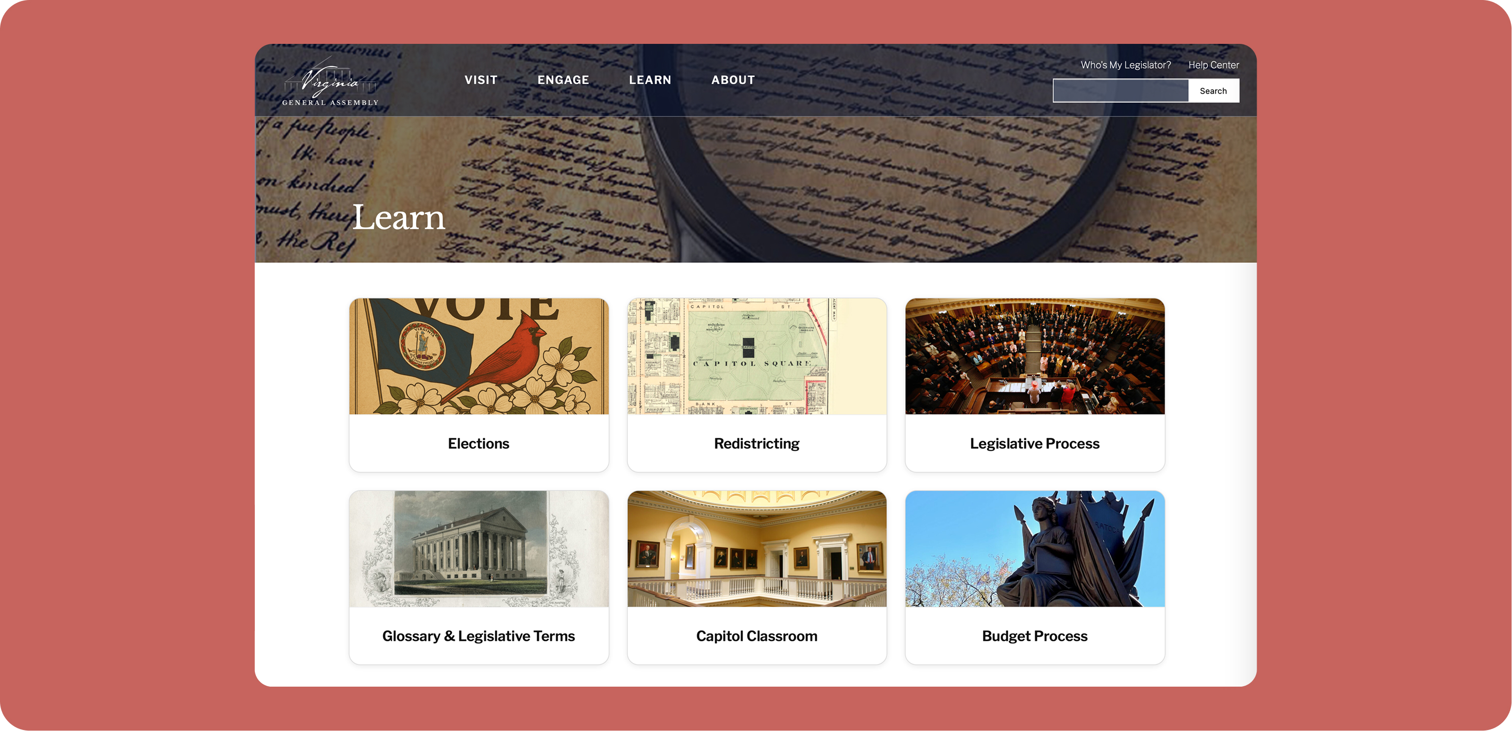 Screenshot of Virginia General Assembly website as seen on desktop.