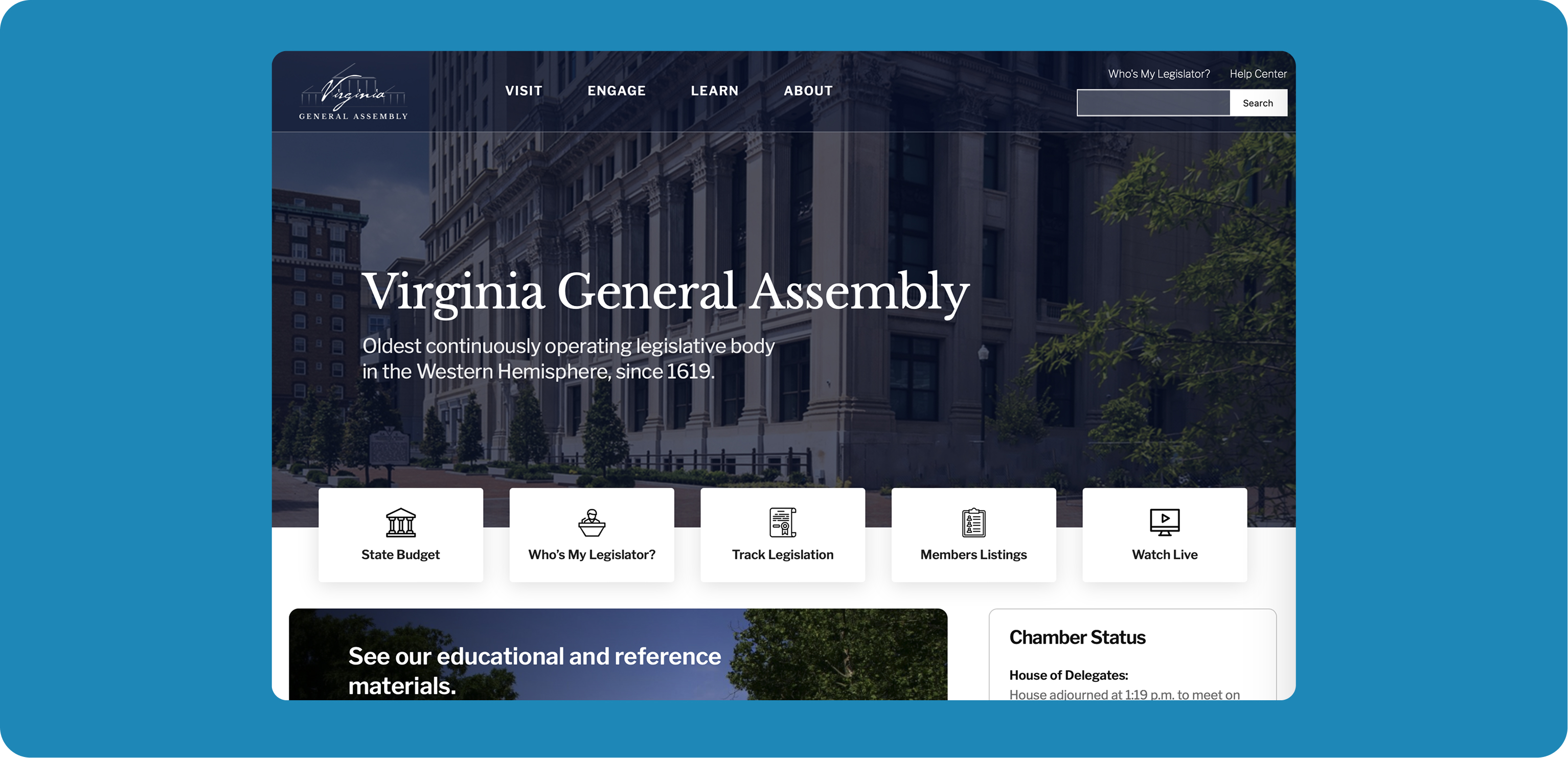 Screenshot of Virginia General Assembly website as seen on desktop.